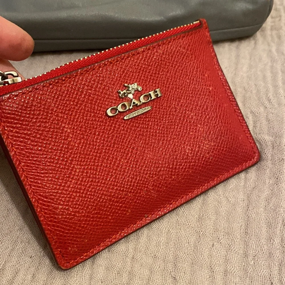 Coach Gray Pouch and Red Card Holder Set